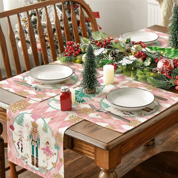Nutcracker Placemats Christmas Decor Set 4 Pink Xmas Holiday Table Decorations - Picture 5 of 14